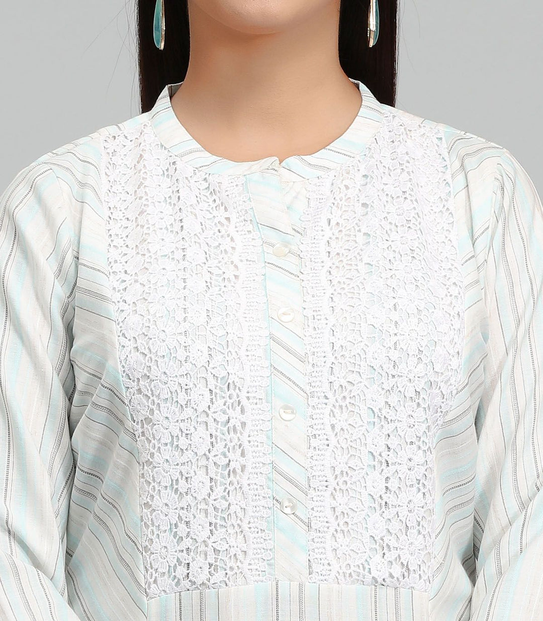 Off White Cotton A Line Embroidered Kurta