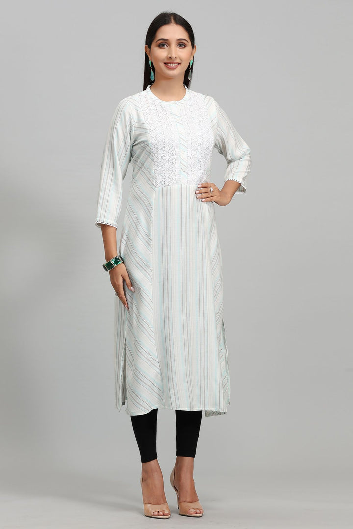 Off White Cotton A Line Embroidered Kurta