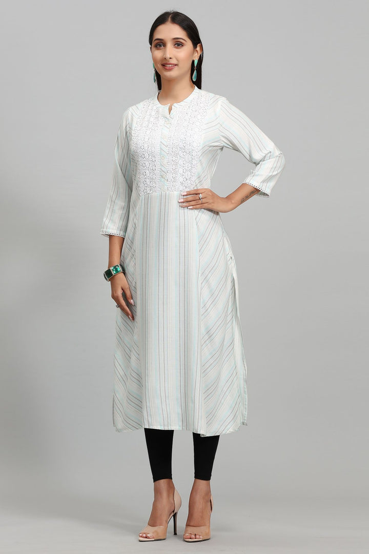 Off White Cotton A Line Embroidered Kurta