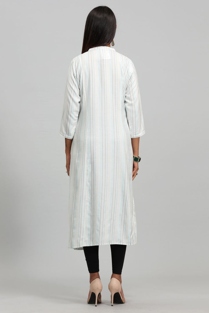 Off White Cotton A Line Embroidered Kurta