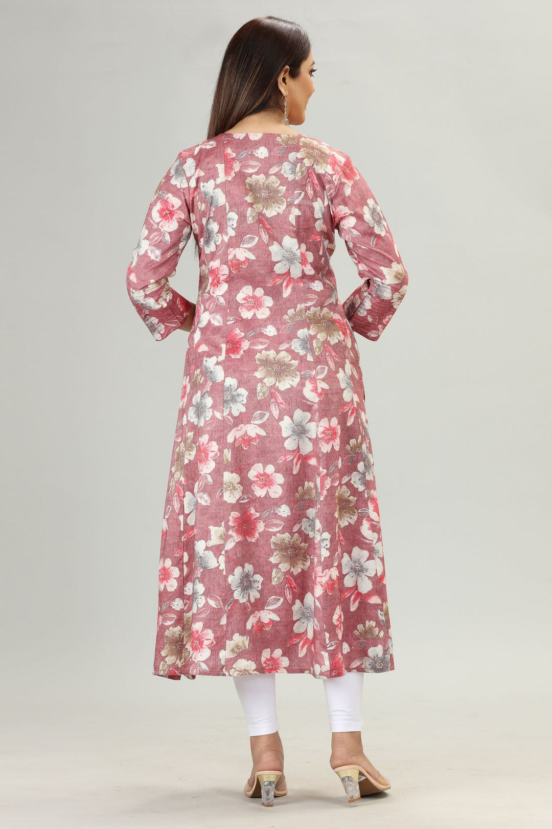 Peach Rayon A Line Printed Kurta