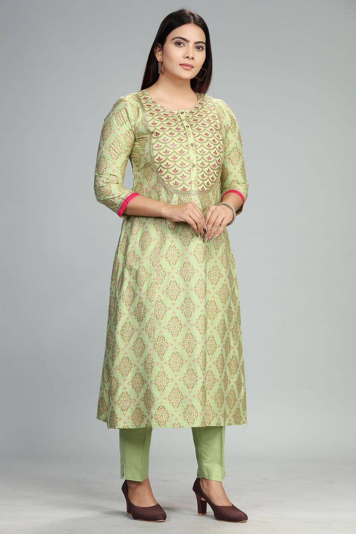 Green Cotton Silk Embroidered Kurta Pant Co ord Set