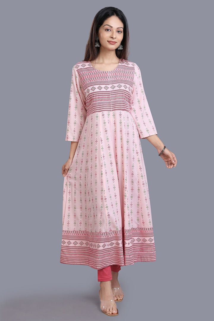 Light Pink Rayon Printed Anarkali Kurta