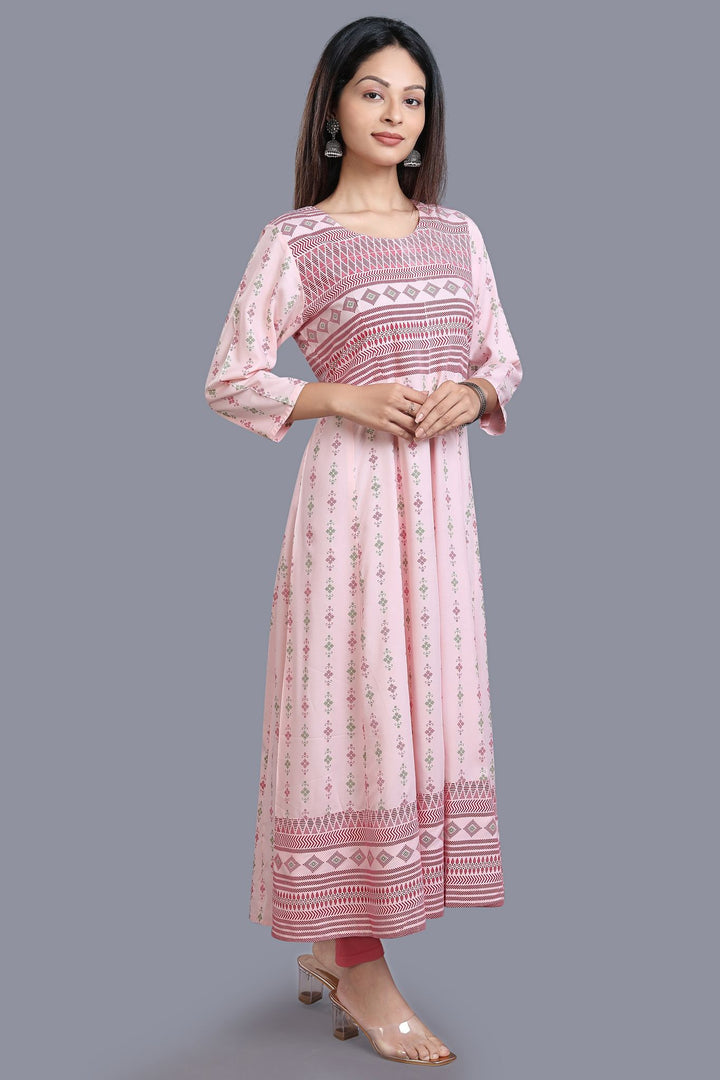 Light Pink Rayon Printed Anarkali Kurta