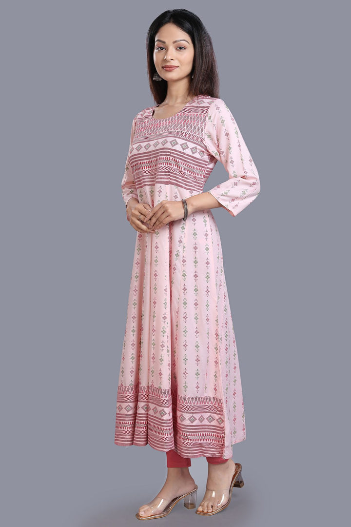 Light Pink Rayon Printed Anarkali Kurta