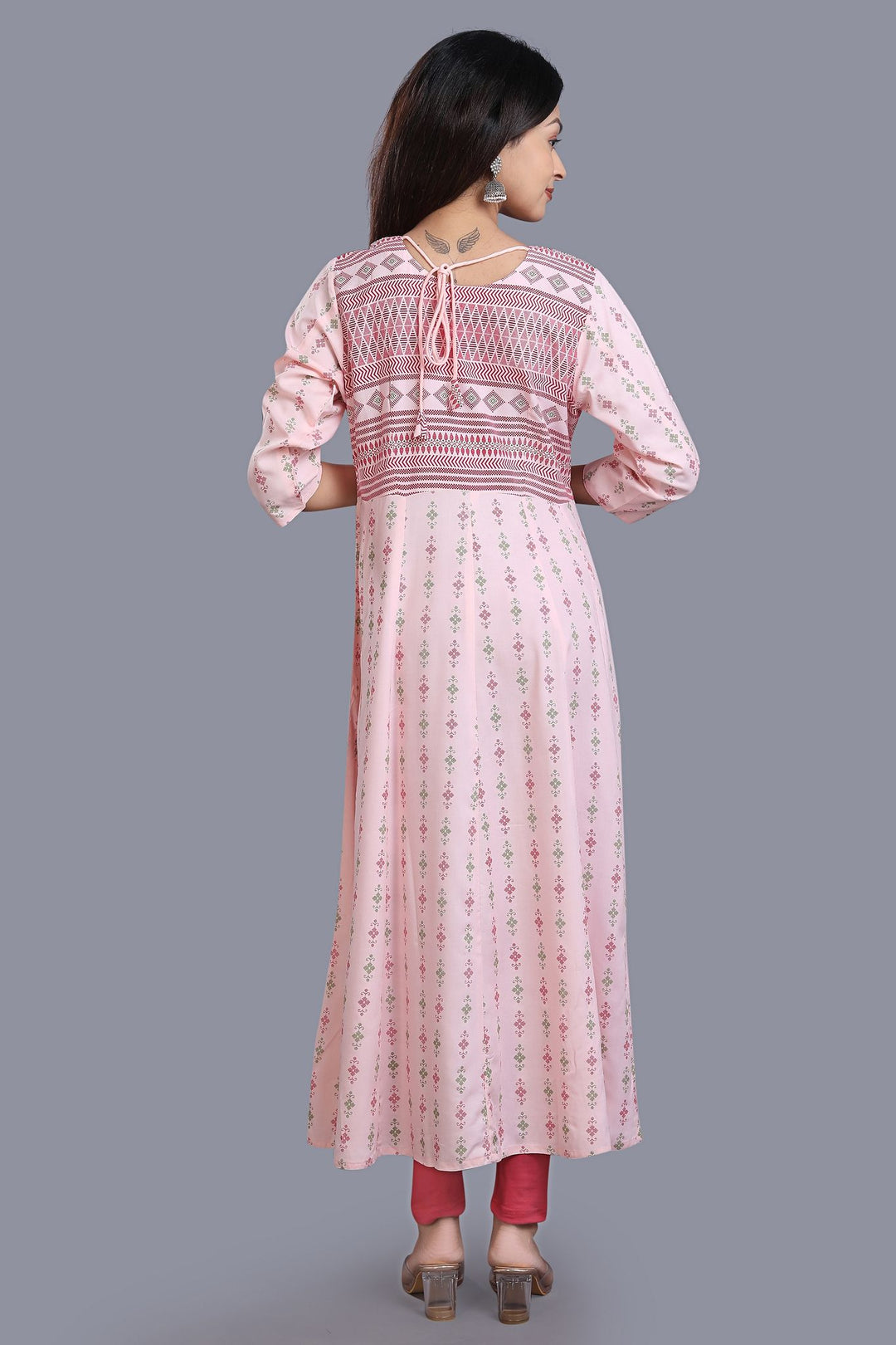 Light Pink Rayon Printed Anarkali Kurta