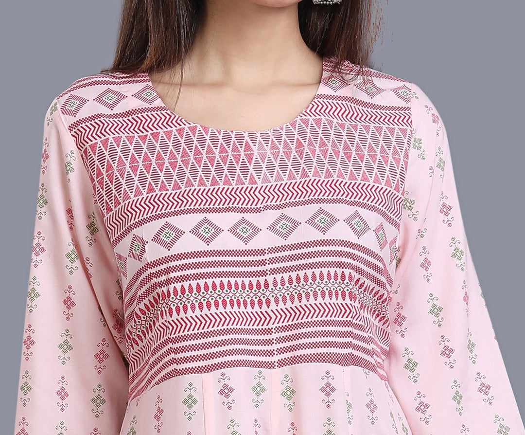 Light Pink Rayon Printed Anarkali Kurta