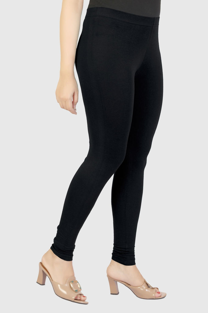 Black Cotton Lycra Ankle Length Leggings