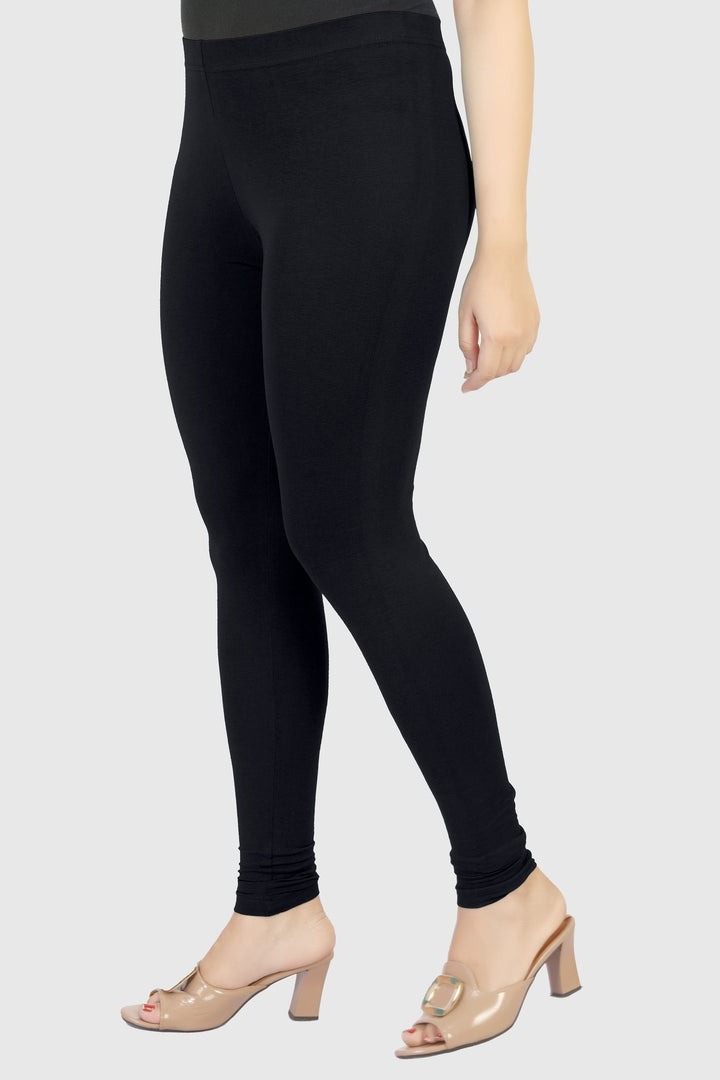 Black Cotton Lycra Ankle Length Leggings