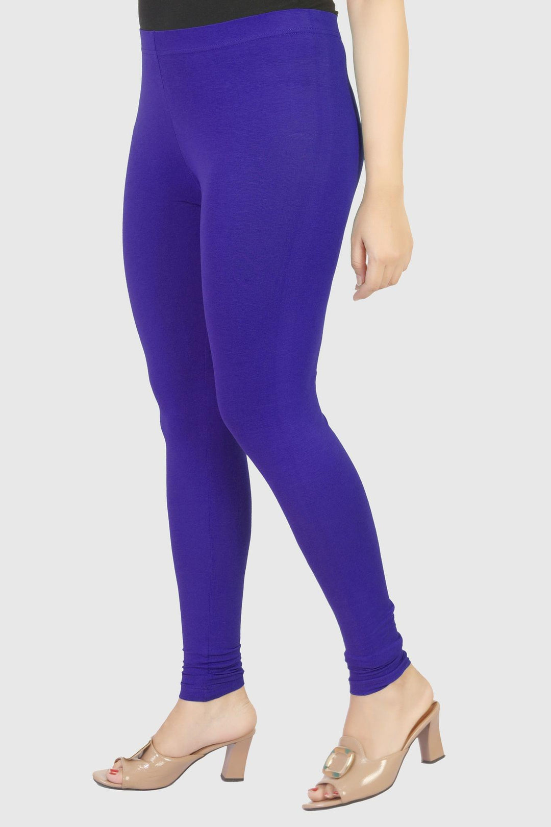 Blue Cotton Lycra Ankle Length Leggings