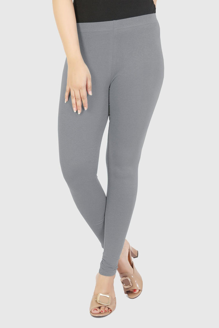 Grey Cotton Lycra Ankle Length Legging