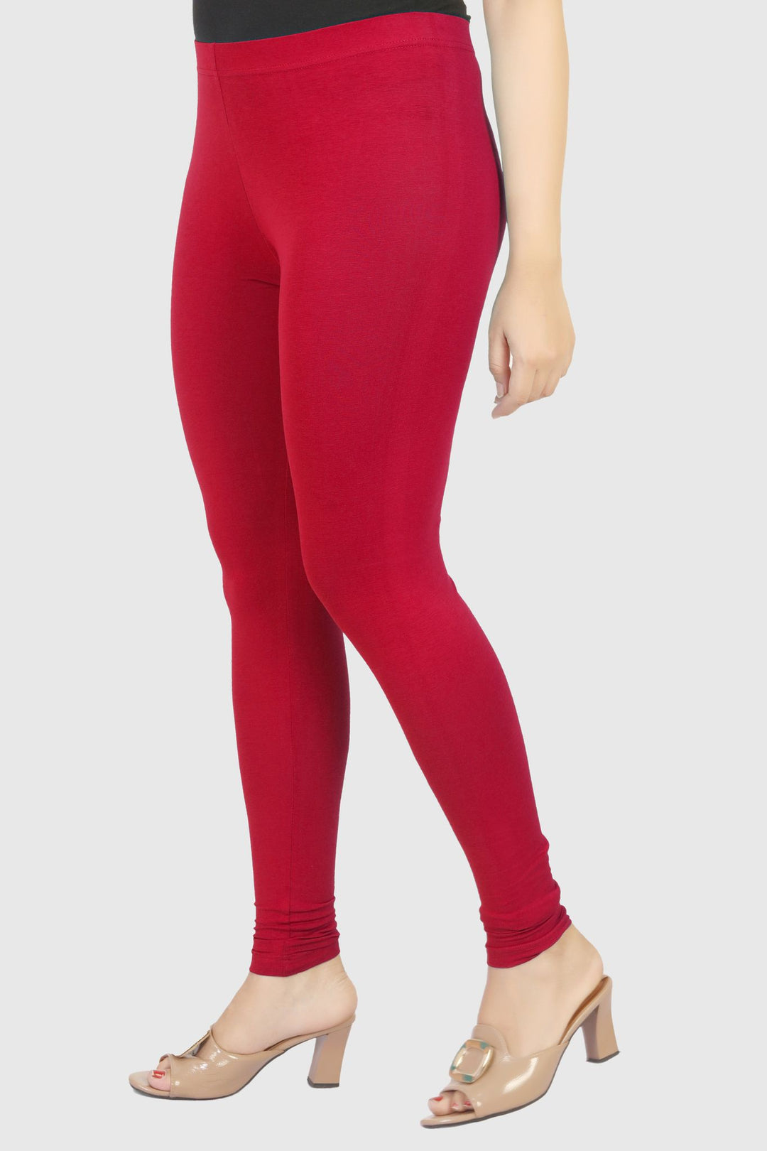 Red Cotton Lycra Ankle Length Legging