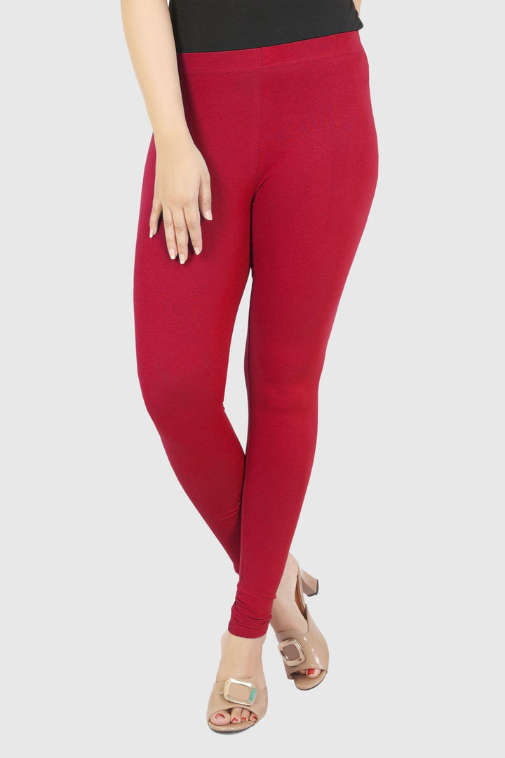 Red Cotton Lycra Ankle Length Legging