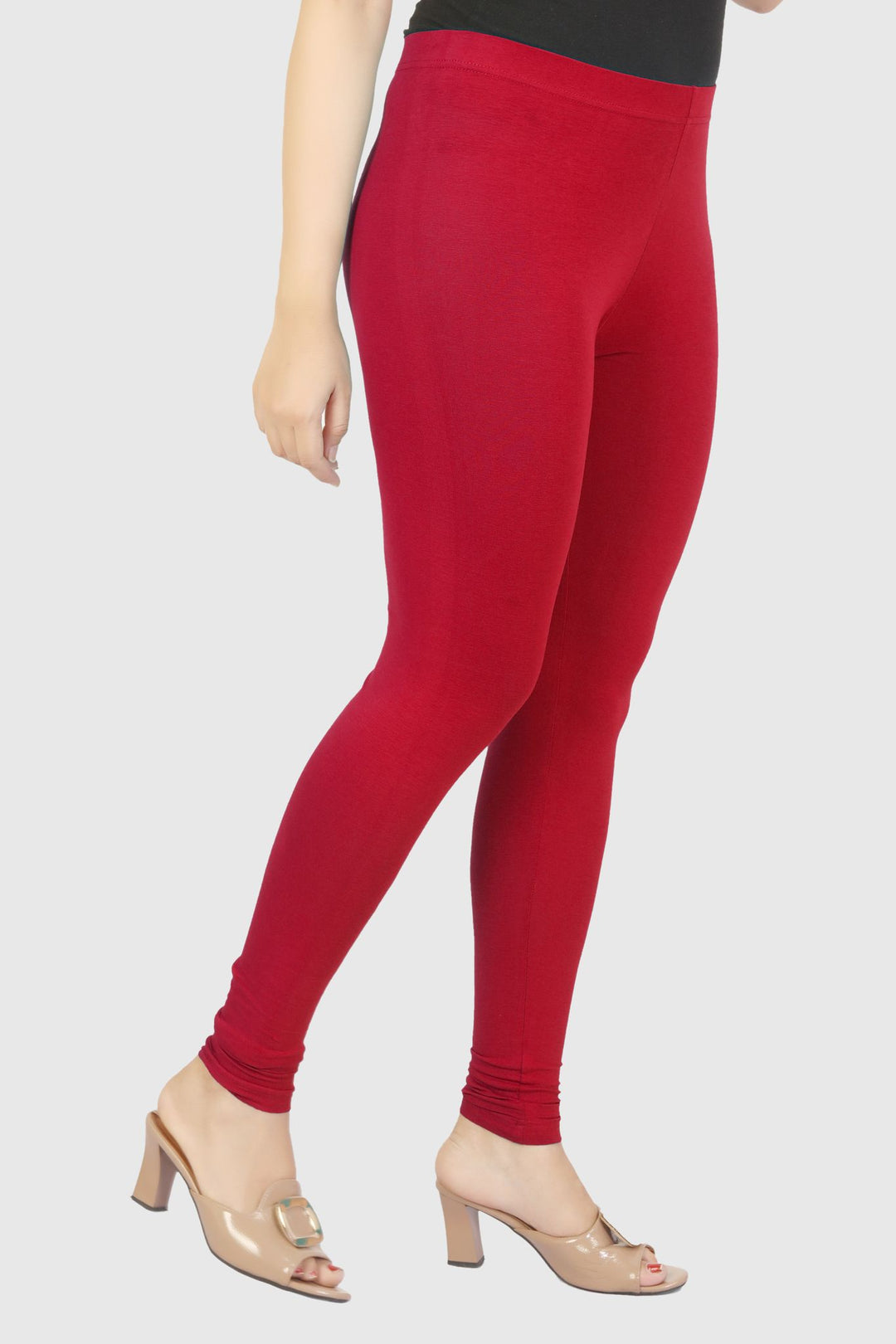 Red Cotton Lycra Ankle Length Legging