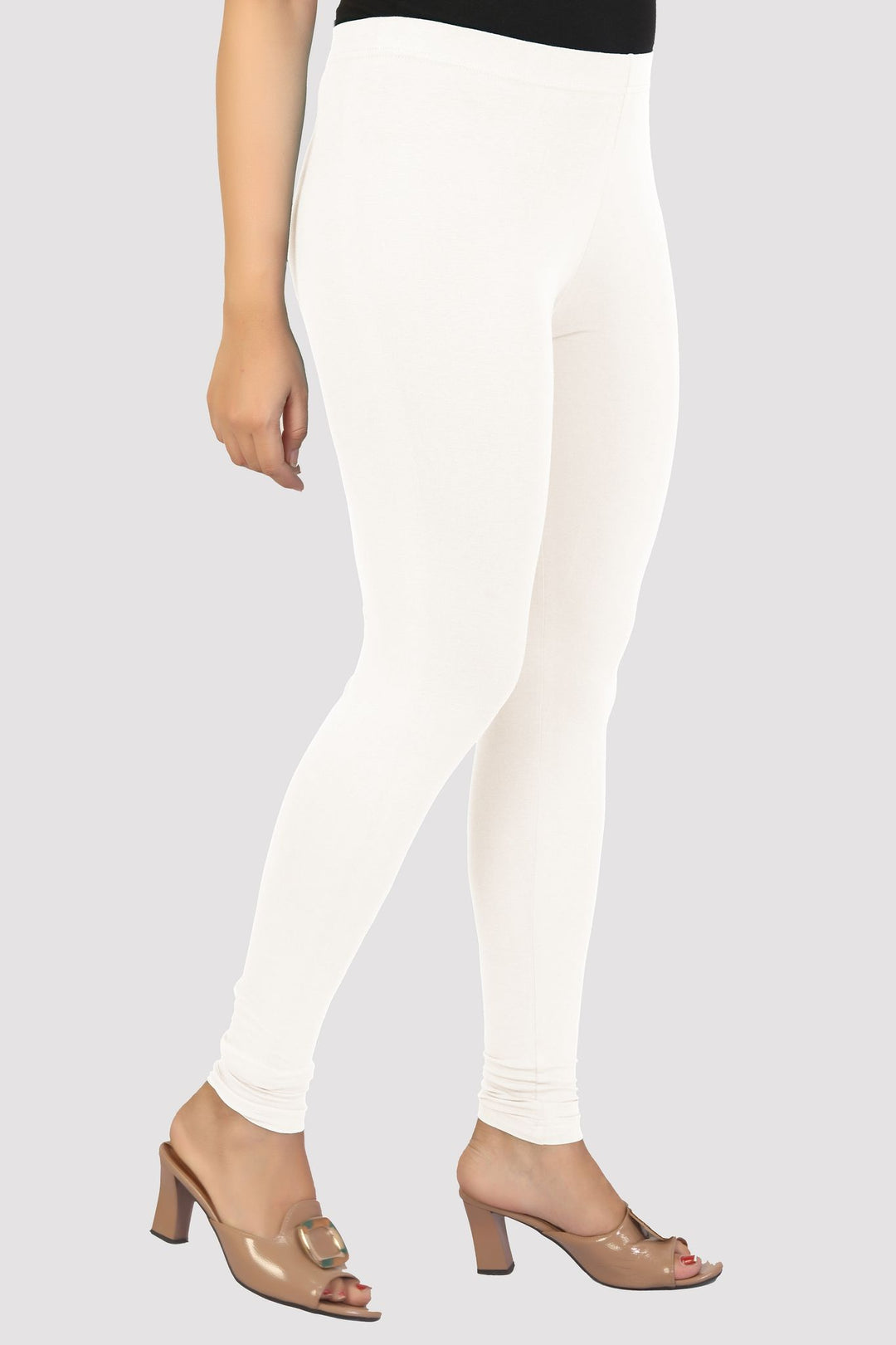 Off White Cotton Lycra Ankle Length Legging