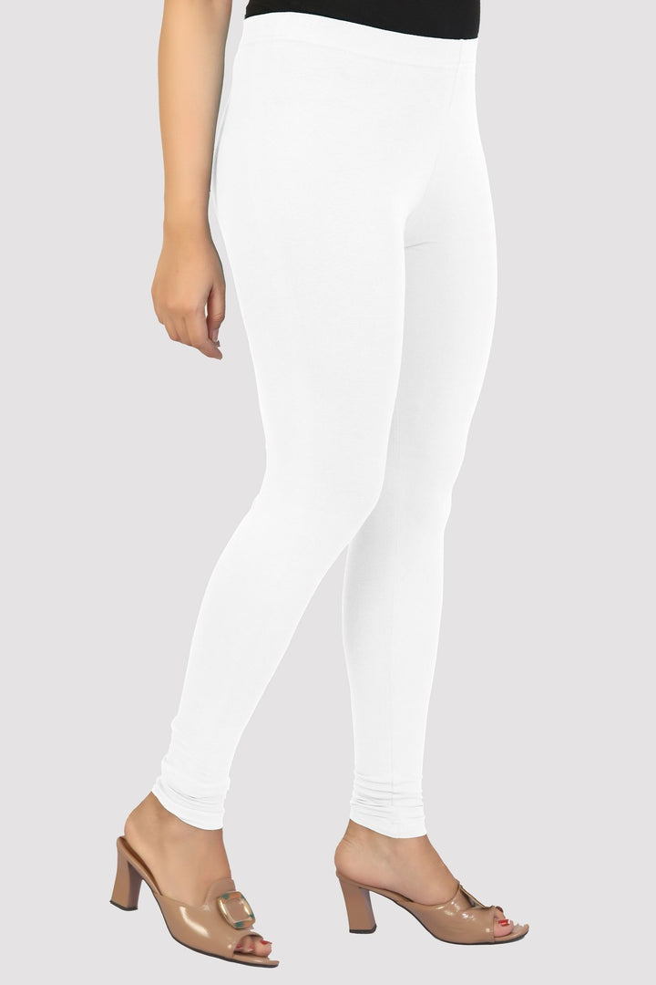 White Cotton Lycra Ankle Length Leggings