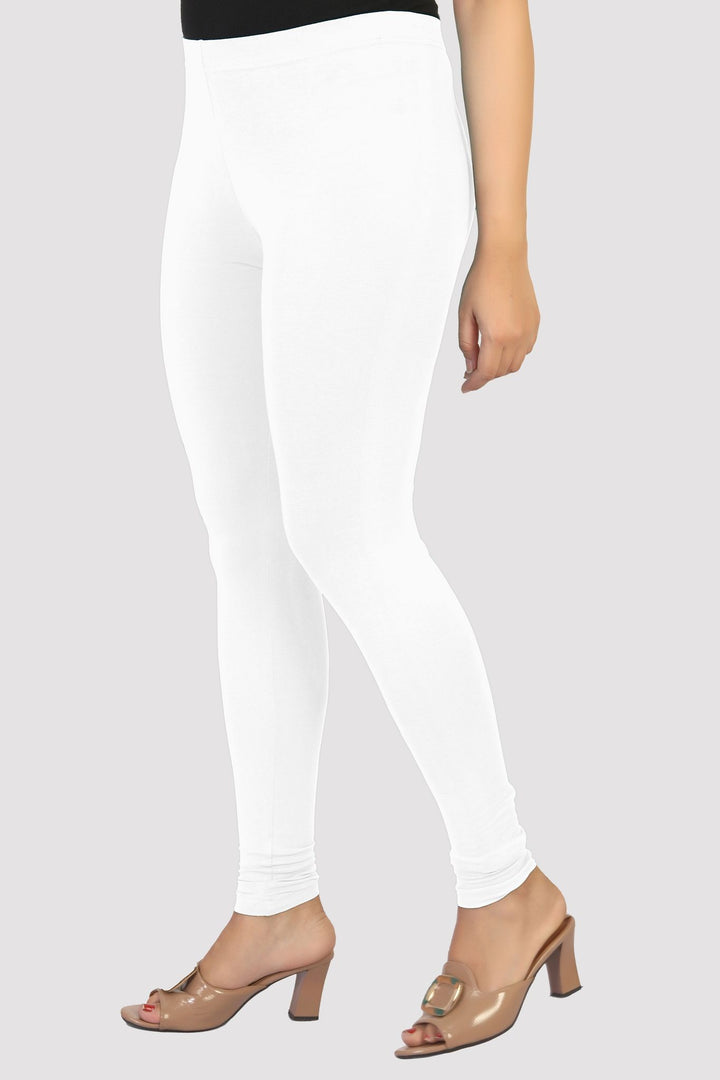 White Cotton Lycra Ankle Length Leggings