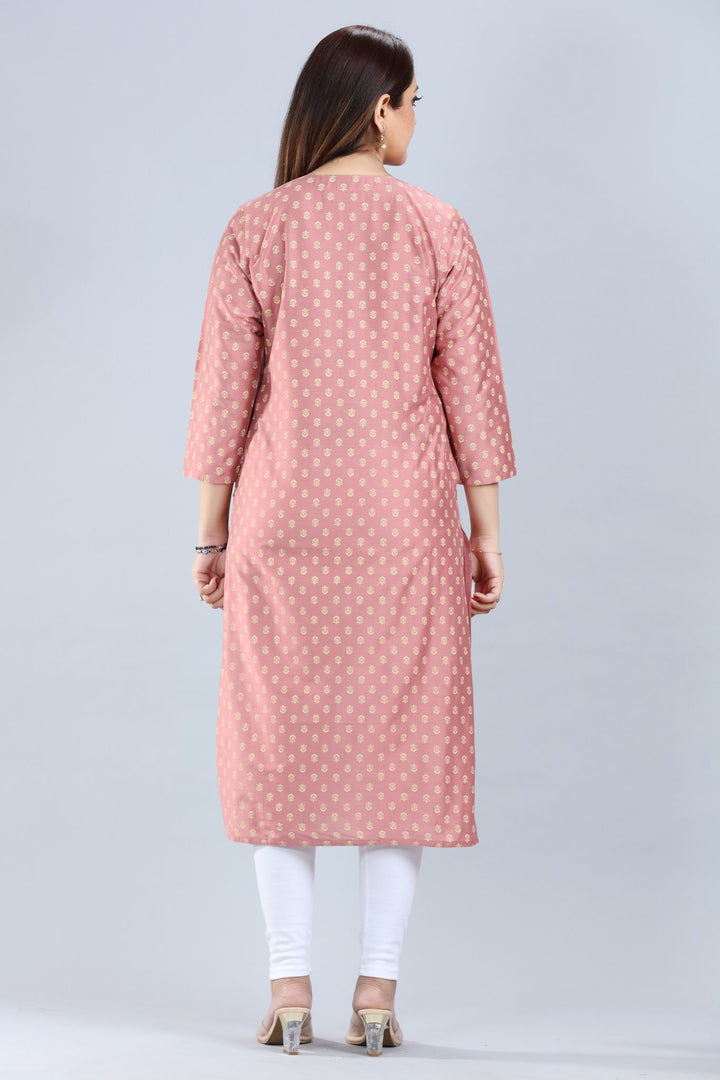 Peach Cotton Silk Straight Embroidered Kurta