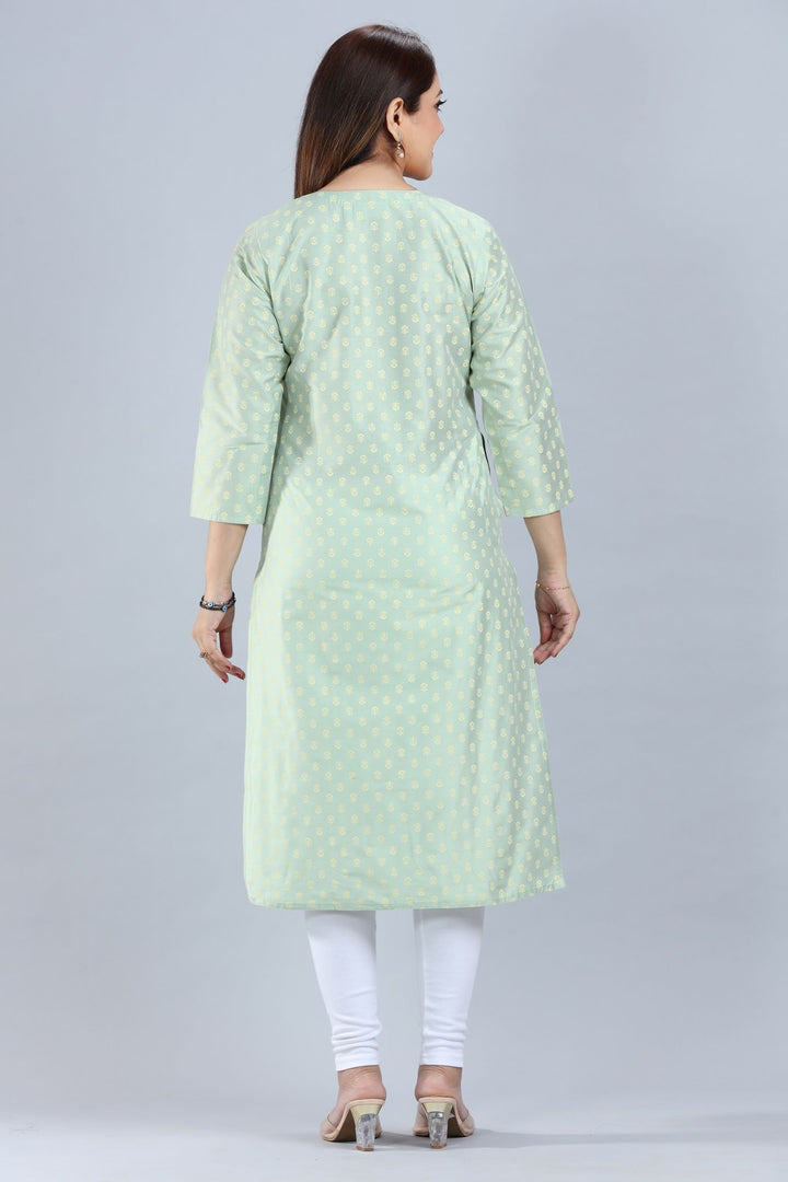 Pista Green Cotton Silk Straight Embroidered Kurta