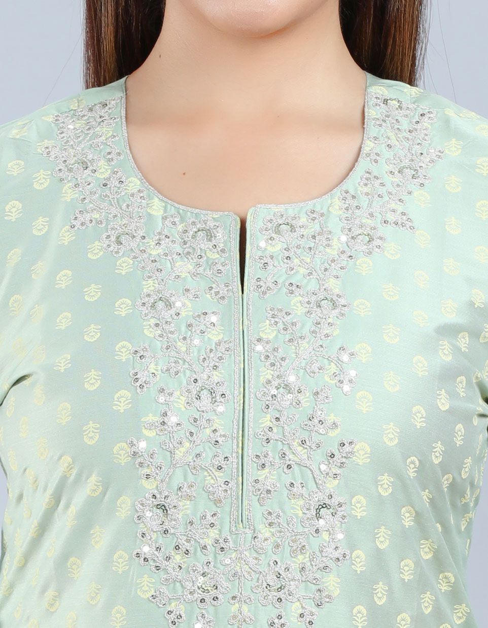 Pista Green Cotton Silk Straight Embroidered Kurta