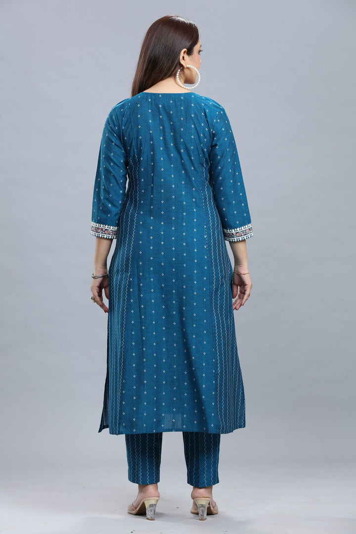 Blue Handloom A Line Embroidered Kurta Pant Co ord Set