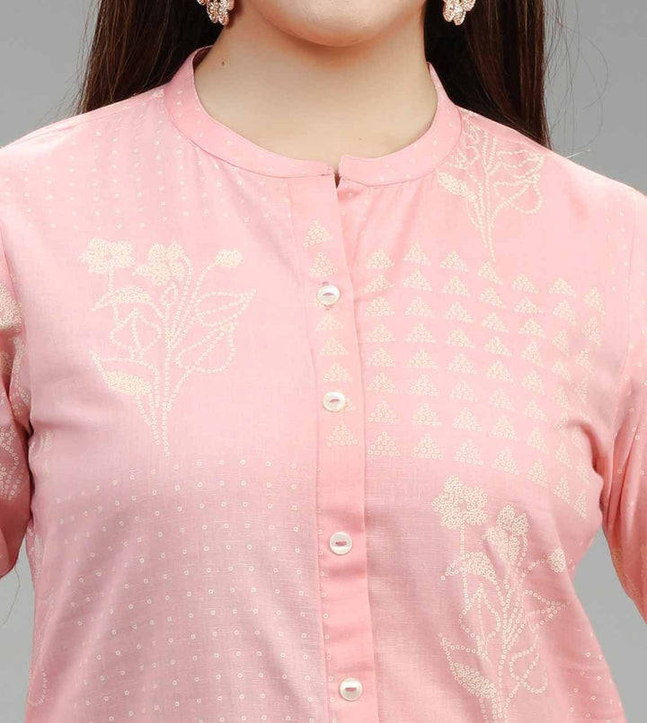 Light Peach Cotton Straight Printed Kurta