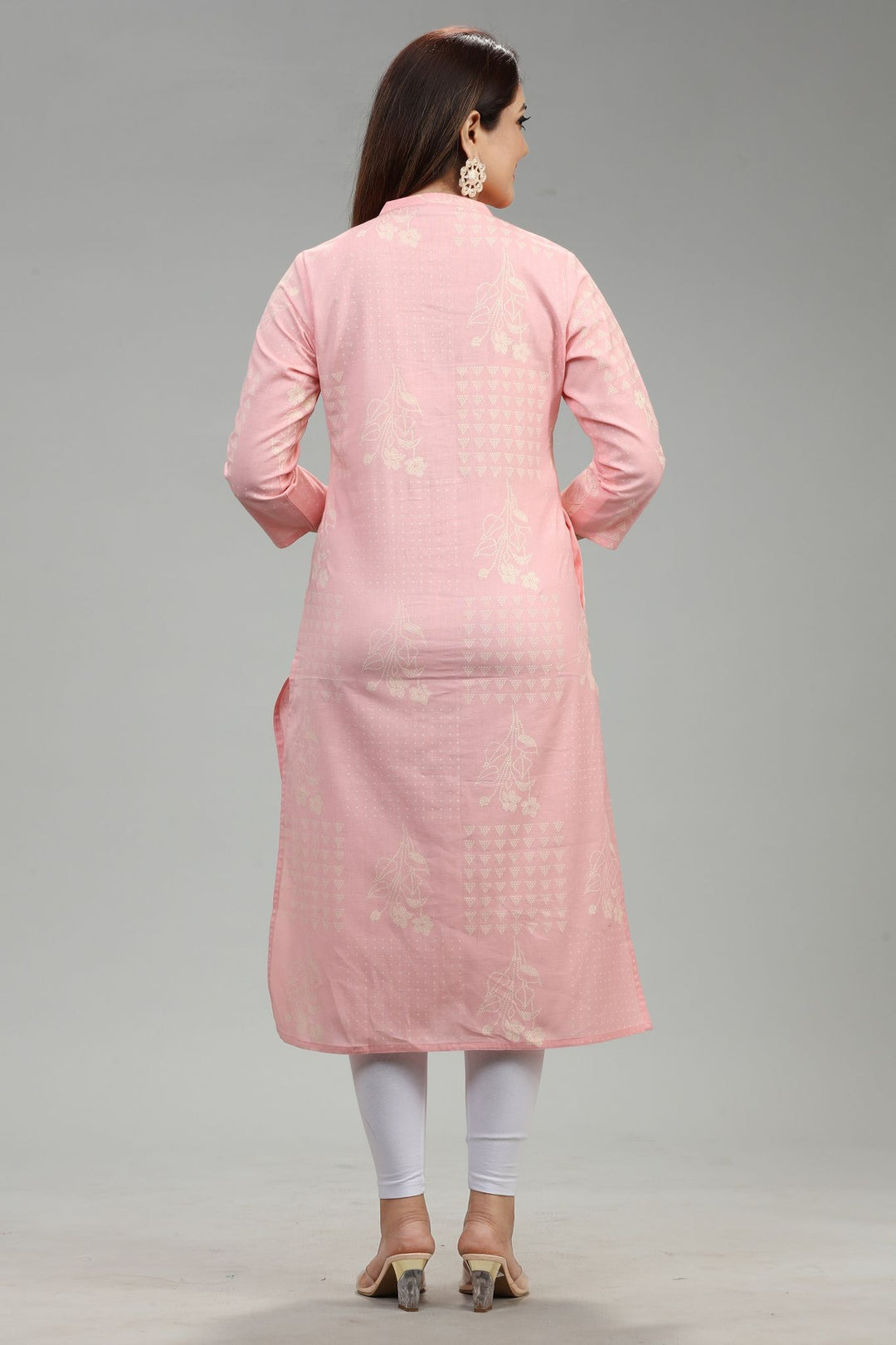 Light Peach Cotton Straight Printed Kurta