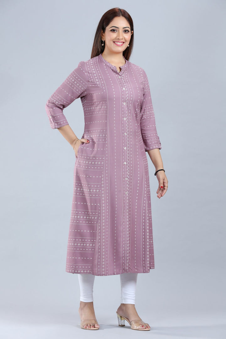 Light Purple Rayon A Line Yarndyed Kurta