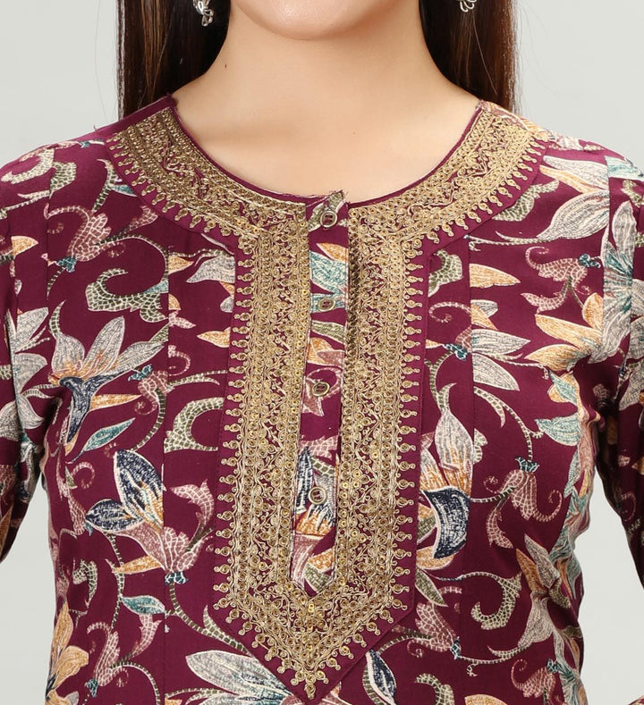 Purple Rayon A Line Embroidered Kurta