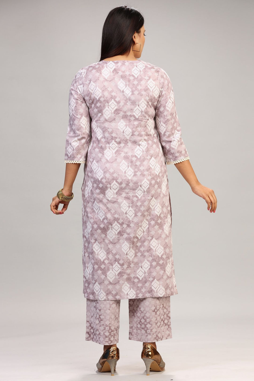 Light Purple Cotton Straight Embroidered Kurta Pant Suit Set