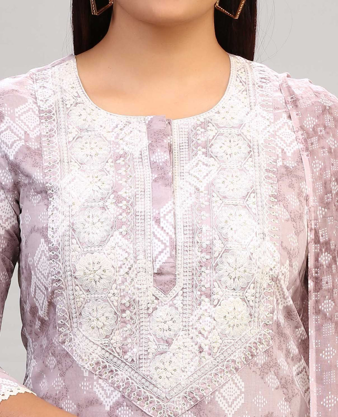 Light Purple Cotton Straight Embroidered Kurta Pant Suit Set