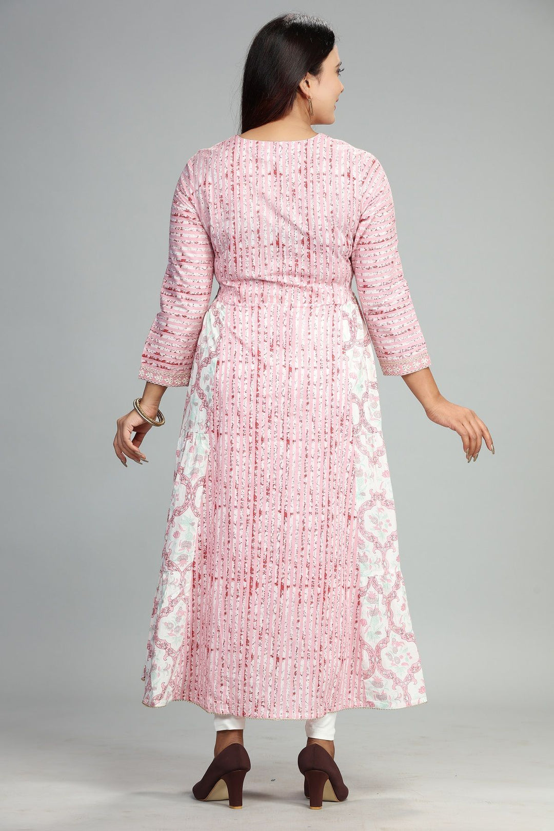 Pink Jaipuri Cotton Kalidar Printed Kurta