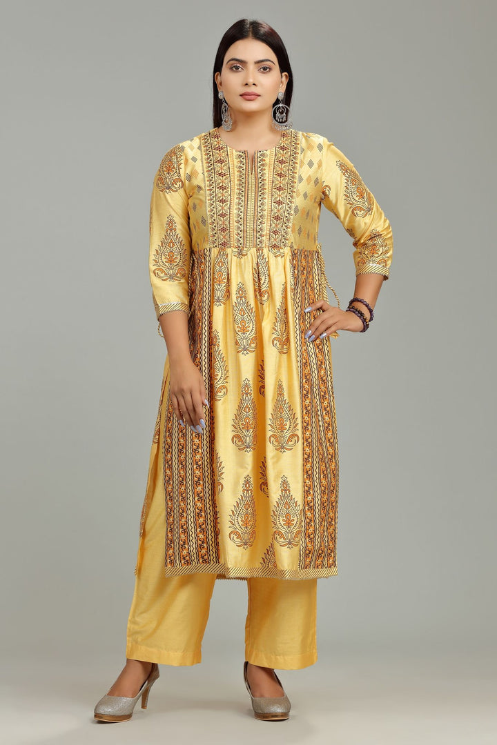 Yellow Soft Silk Embroidered Kurta Pant Co ord Set