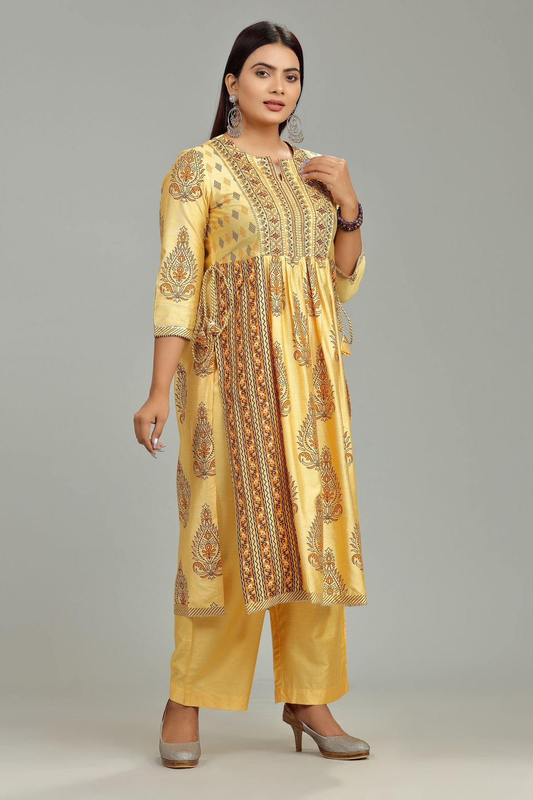 Yellow Soft Silk Embroidered Kurta Pant Co ord Set