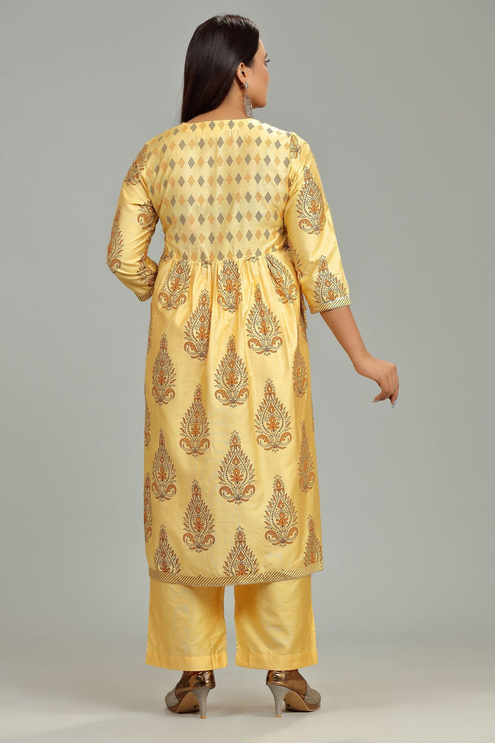 Yellow Soft Silk Embroidered Kurta Pant Co ord Set