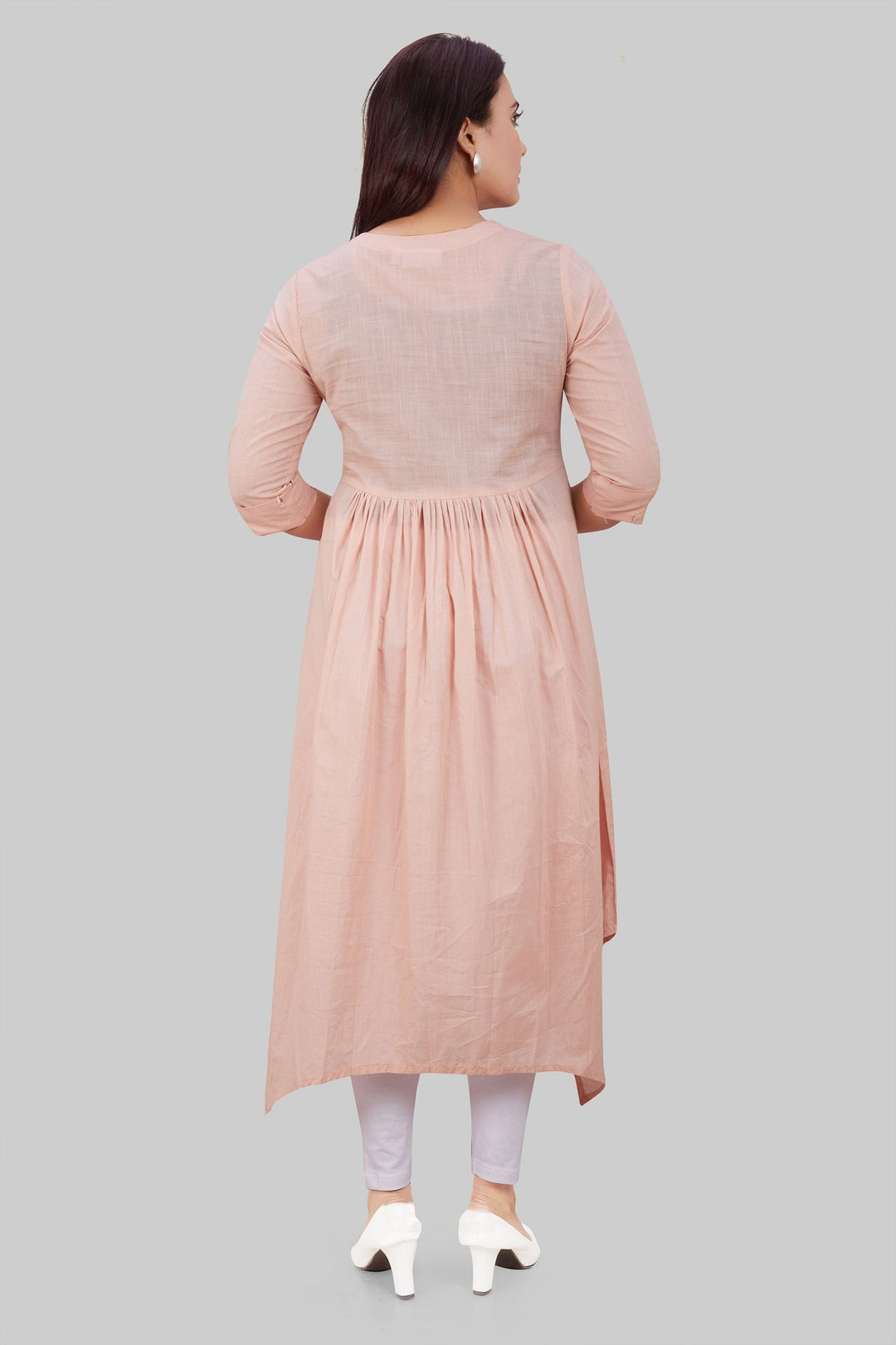 Peach Cotton A Line Gathered Kurta