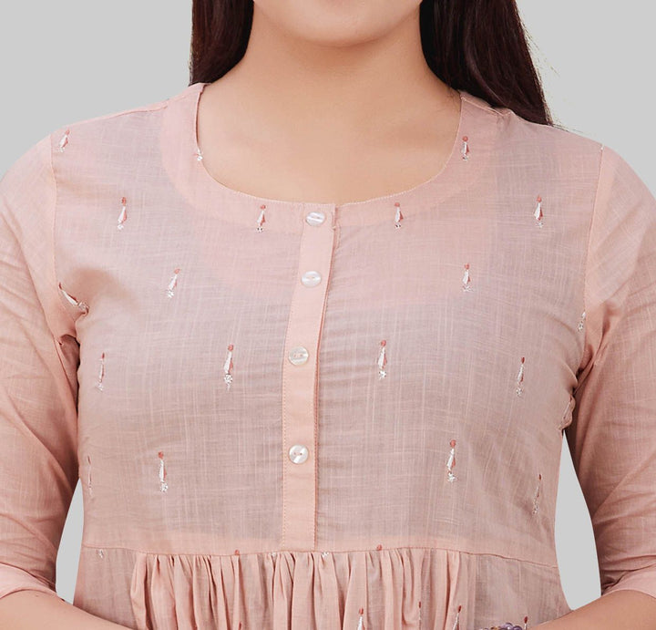 Peach Cotton A Line Gathered Kurta