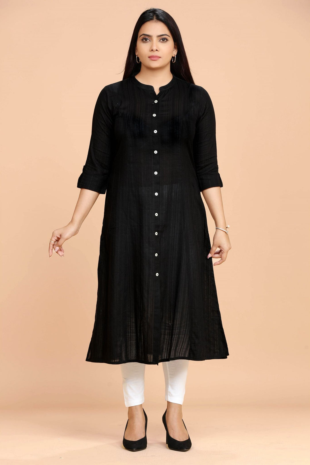 Black Cotton A Line Kurta