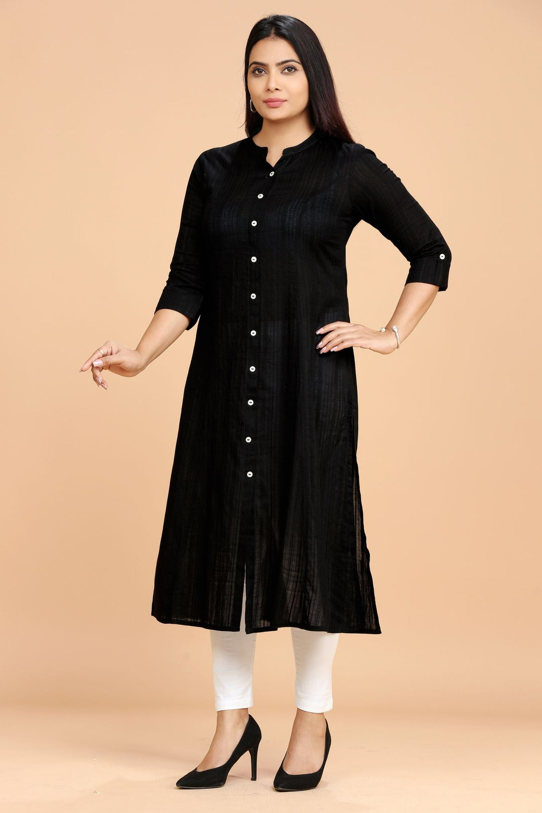 Black Cotton A Line Kurta