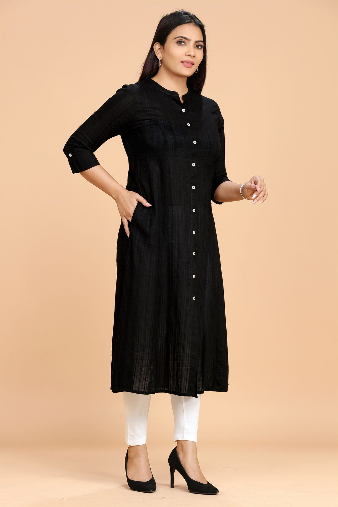 Black Cotton A Line Kurta