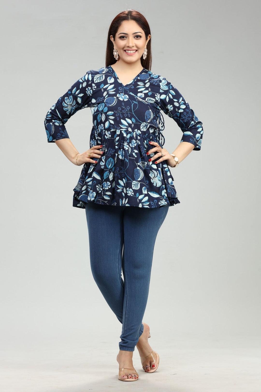 Bhavika Navy Blue Cotton Short Kurtis