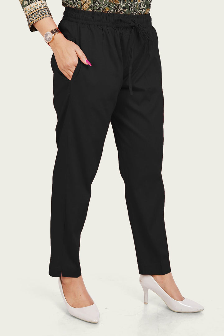 Black Cotton Lycra Pant