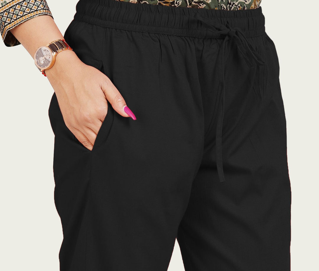 Black Cotton Lycra Pant