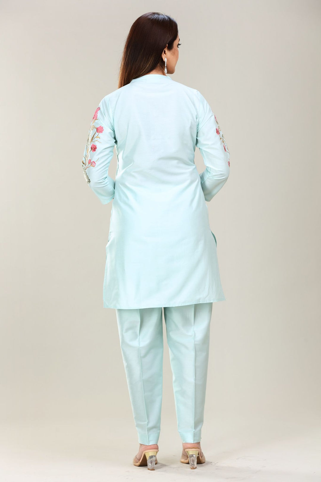 Mint Cotton Silk Straight Kurta Pant Co ord Set