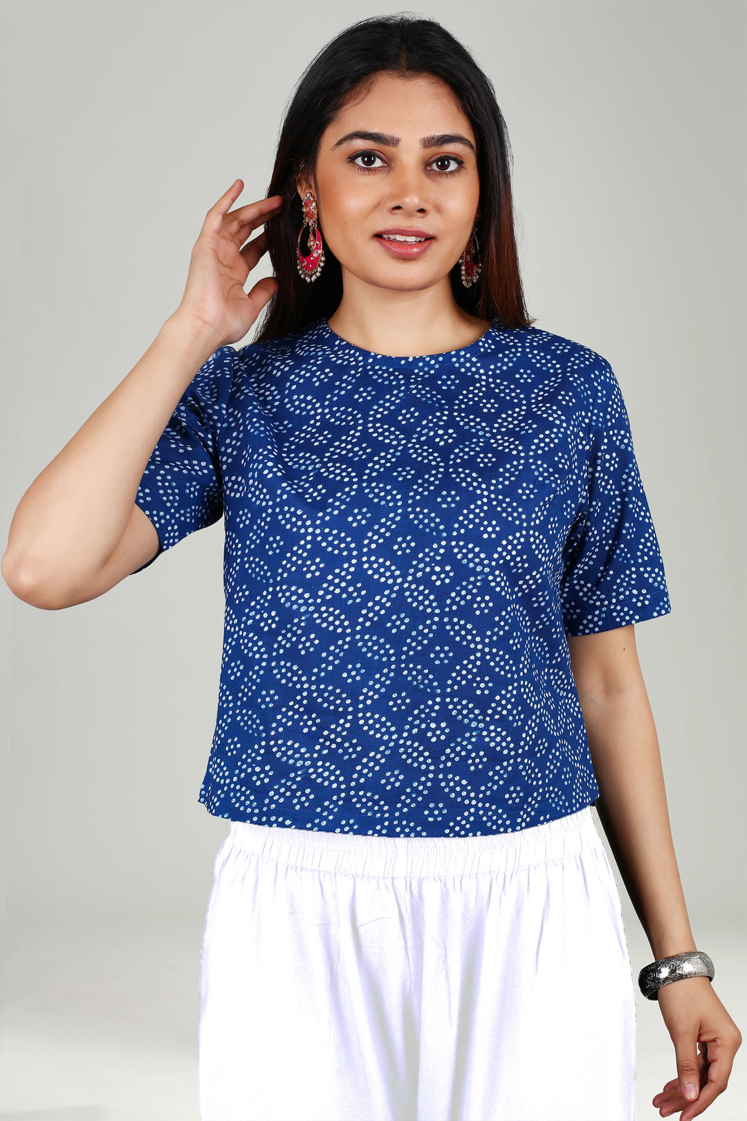 Blue Cotton Straight Printed Kurti