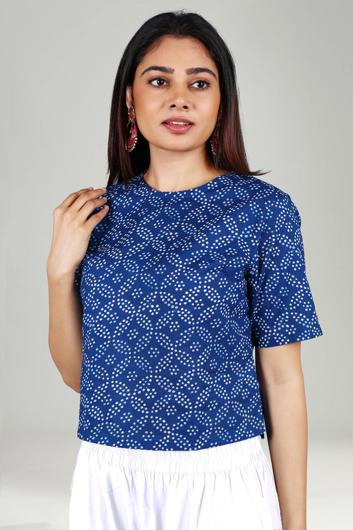 Blue Cotton Straight Printed Kurti