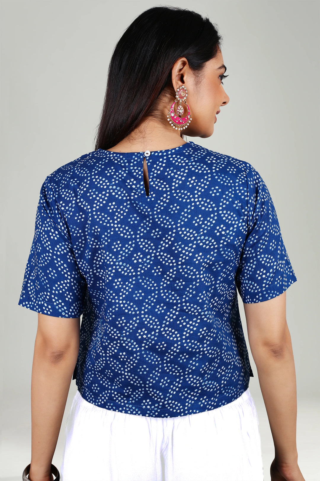 Blue Cotton Straight Printed Kurti