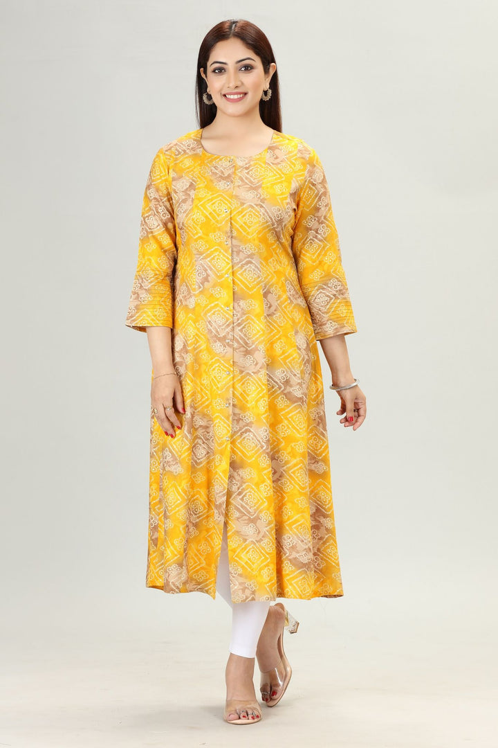 Yellow Rayon A Line Printed Kurta