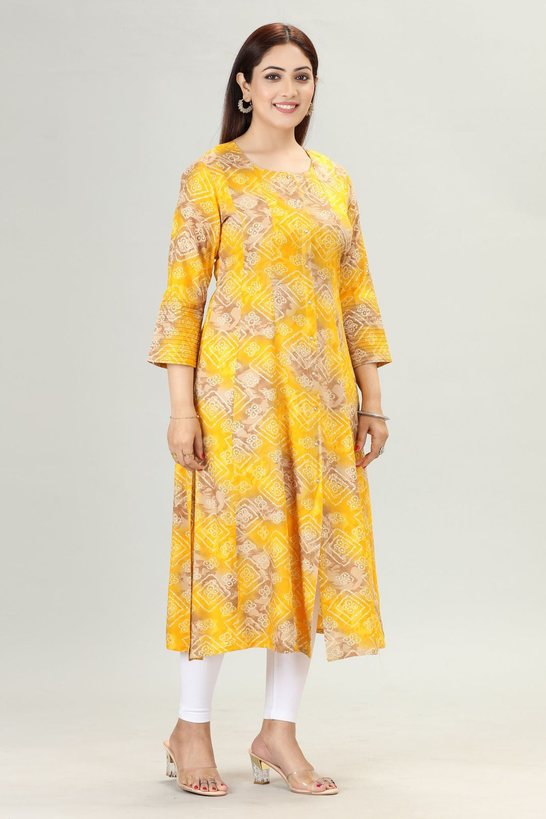 Yellow Rayon A Line Printed Kurta