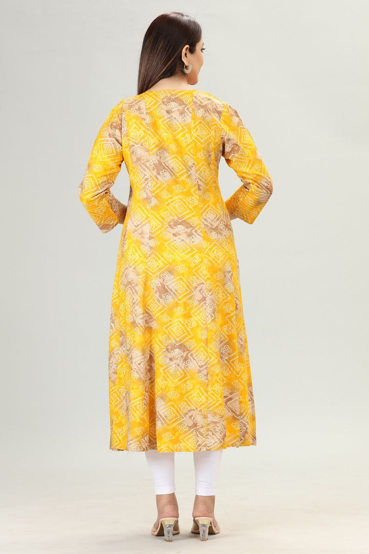 Yellow Rayon A Line Printed Kurta